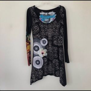 SOLD Desigual Black Floral asymmetric shark bite